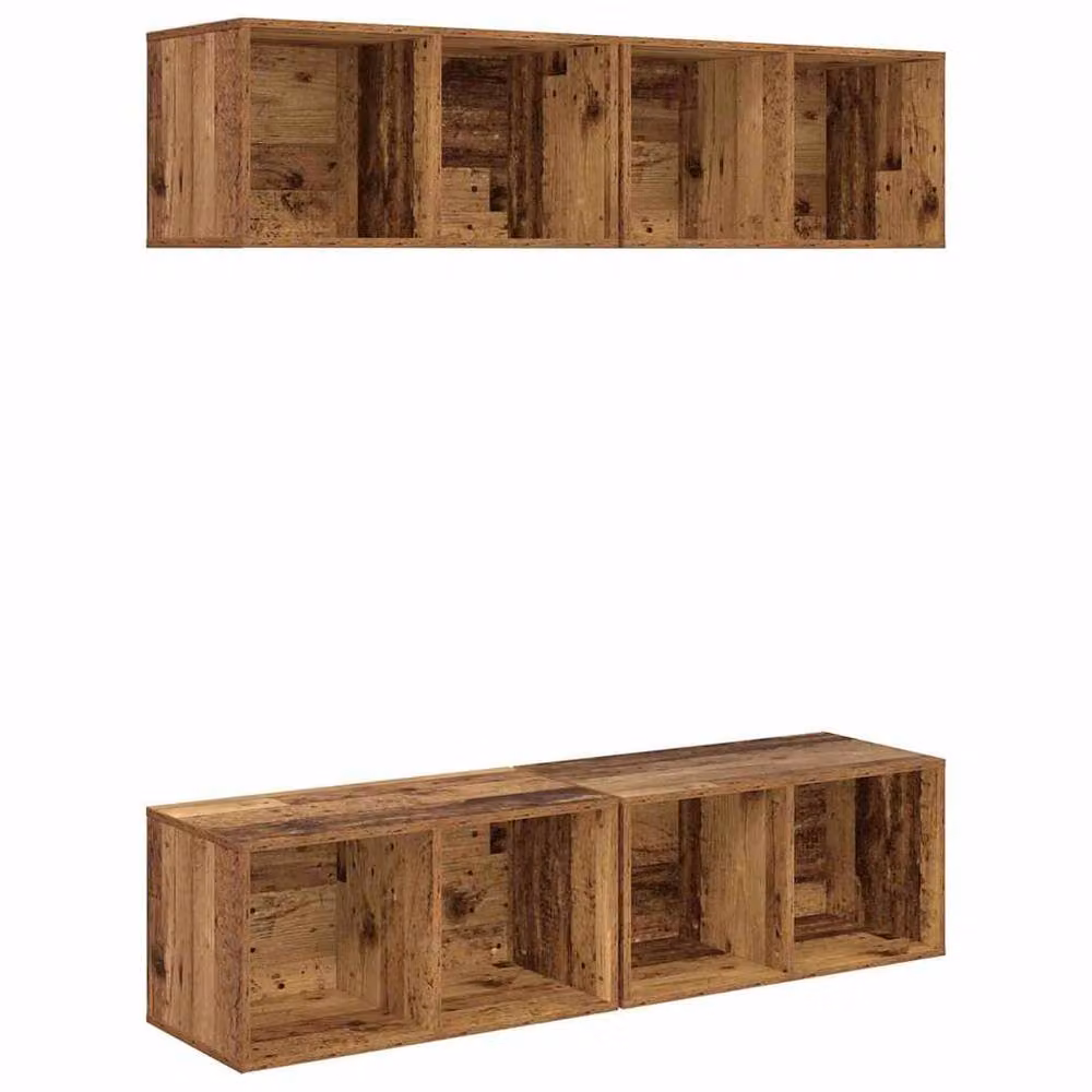 Berkfield Home 4 Piece Wall TV Cabinet in Brown Old Wood, W/D/H: 37 x 37 x 72 cm – 3