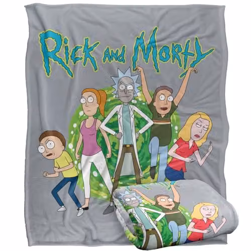 LOGOVISION Rick and Morty Family Fights Together Super Soft Fleece Throw Blanket, Multicolour, W: 152 cm, D: 127 cm