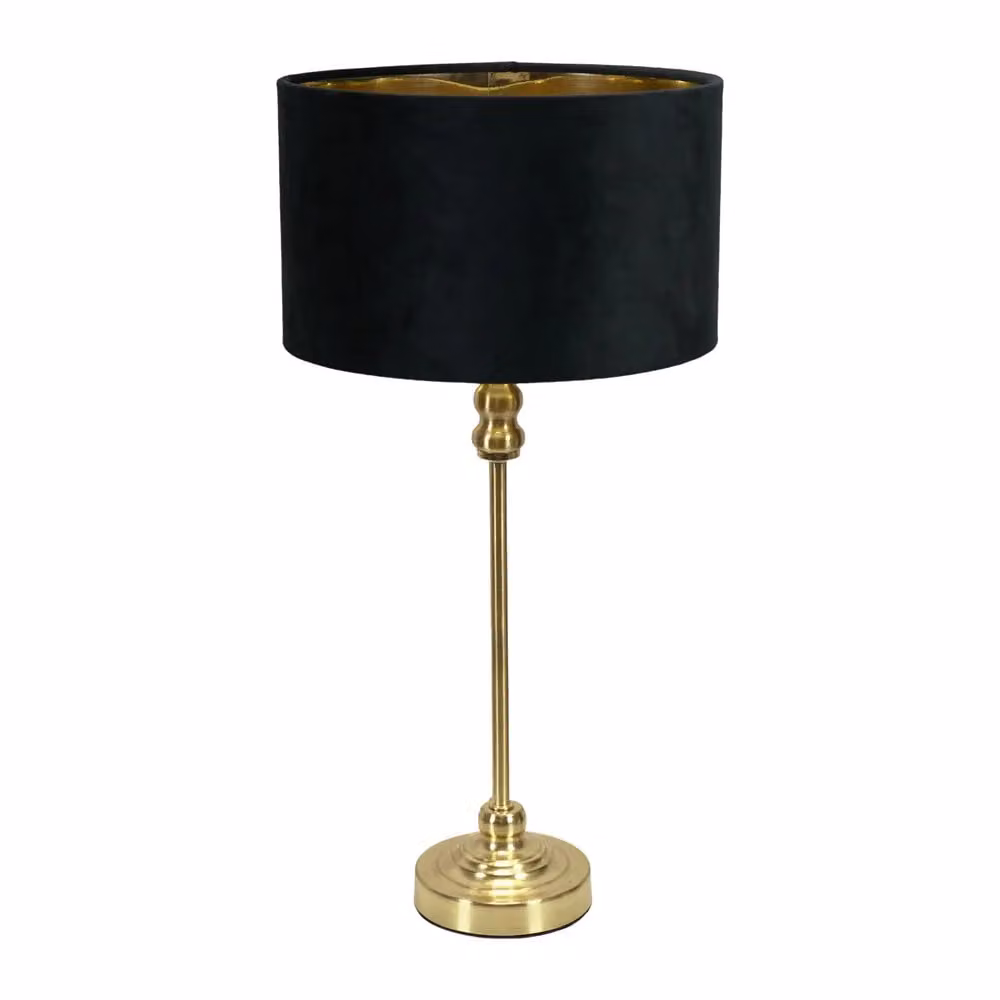 ValueLights Maggie Gold Candlestick Table Lamp with Black Velvet and Gold Inner Cylinder Shade – 2