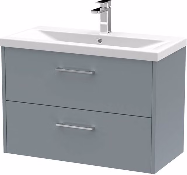 Balterley Winshill Contemporary 2 Drawer Wall Hung Vanity Basin Unit, Grey, W: 80 cm, D: 57.9 cm