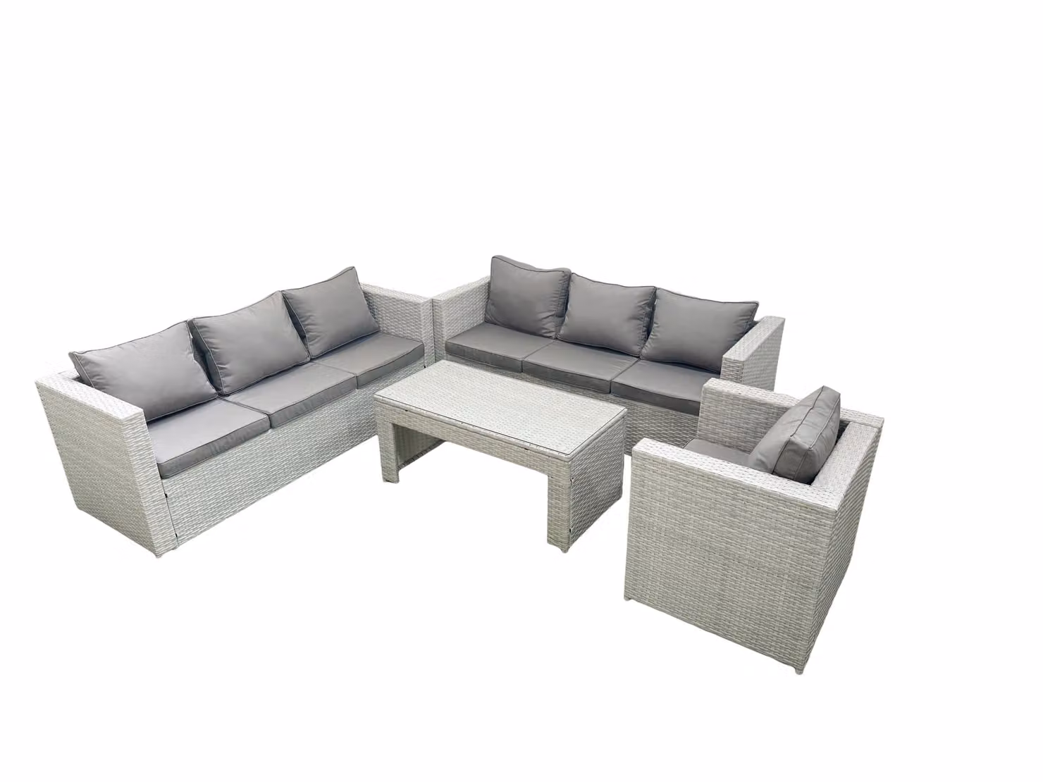 Fimous Wicker PE Rattan Garden Furniture Set with Oblong Coffee Table and Armchair in Light Grey Mixed – 2