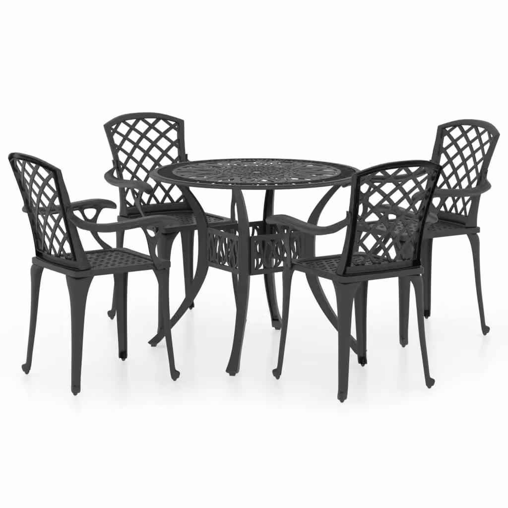 Berkfield Home 5 Piece Cast Aluminium Bistro Set in Matt Black – 2