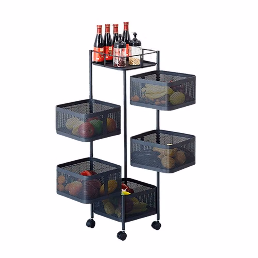 VOGREX 5 Tier Rotating Kitchen Storage Trolley in Black – 4