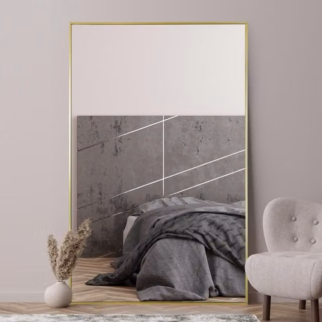 MirrorOutlet Artus Gold Rectangular Aluminium and Glass Hanging Mirror in Gold