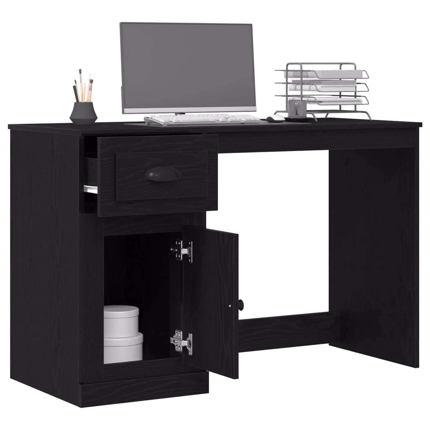 Berkfield Modern Writing Desk in Black Oak with Storage, W/D/H: 115 x 50 x 75 cm – 3