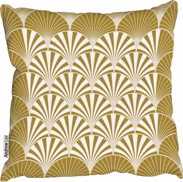 Andrew Lee Golden Semi Circles Square Cushion in Yellow and Gold, 60 x 60 cm