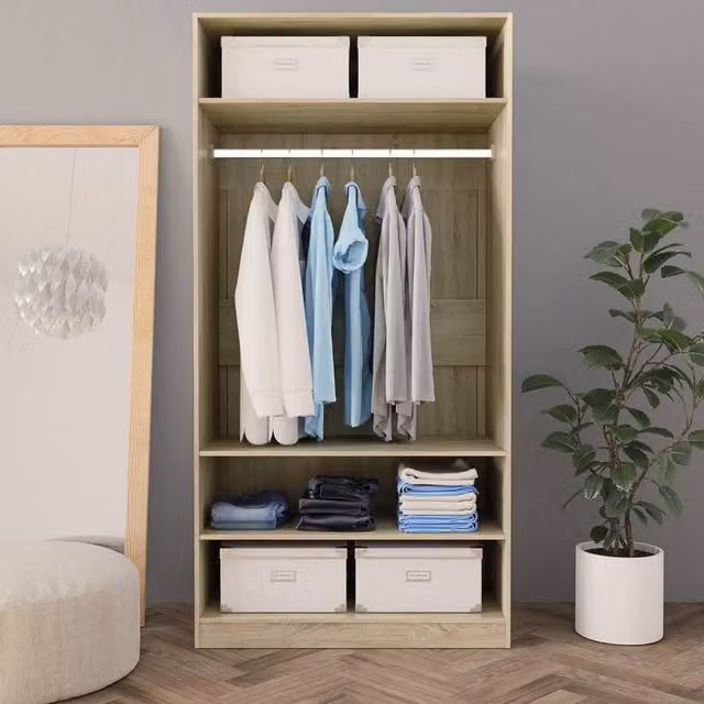 Berkfield Home Sonoma Oak Wardrobe in Beige, W/D/H: 100 x 50 x 200 cm