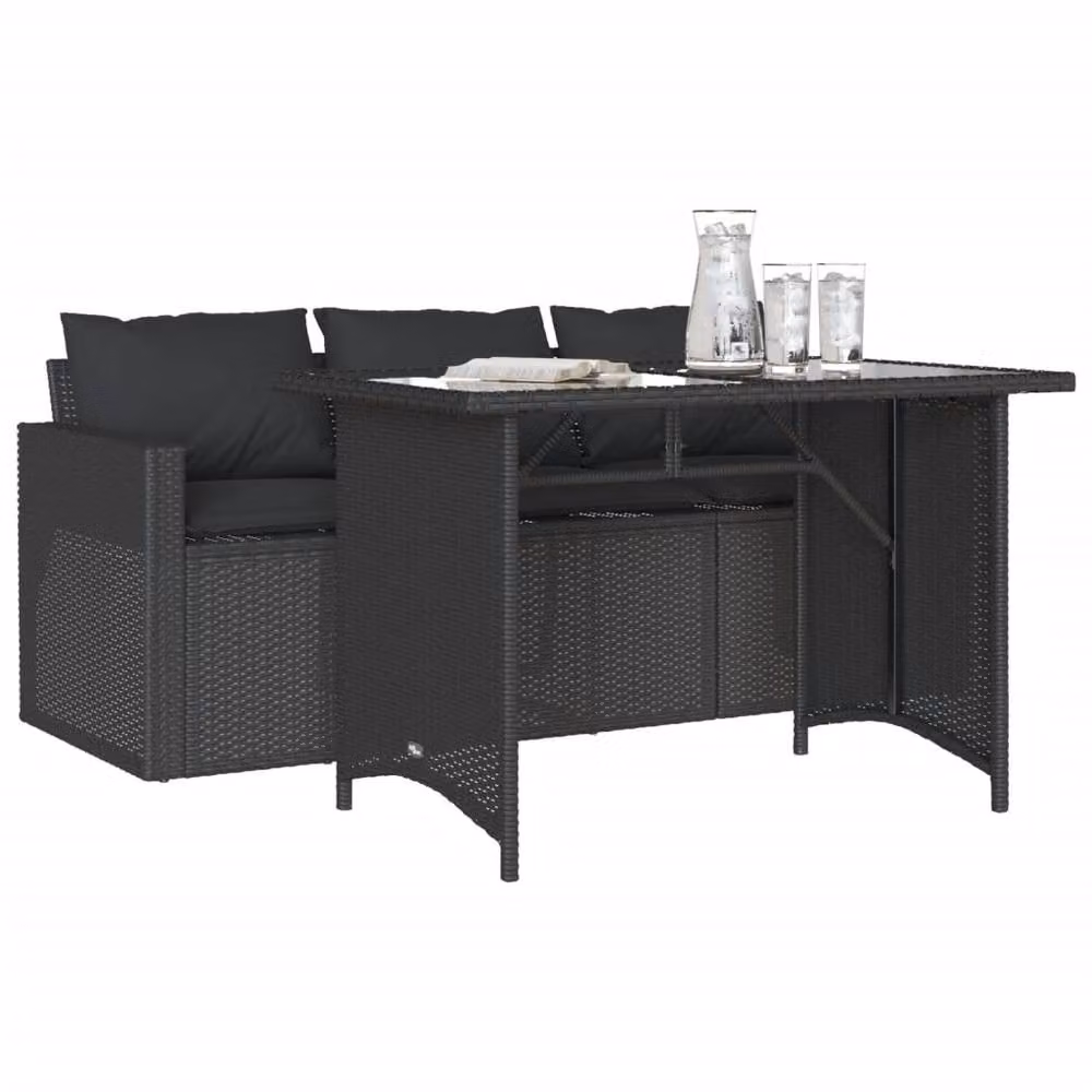 Berkfield Home 2 Piece Black Poly Rattan Garden Dining Set with Cushions and Glass Top – 3