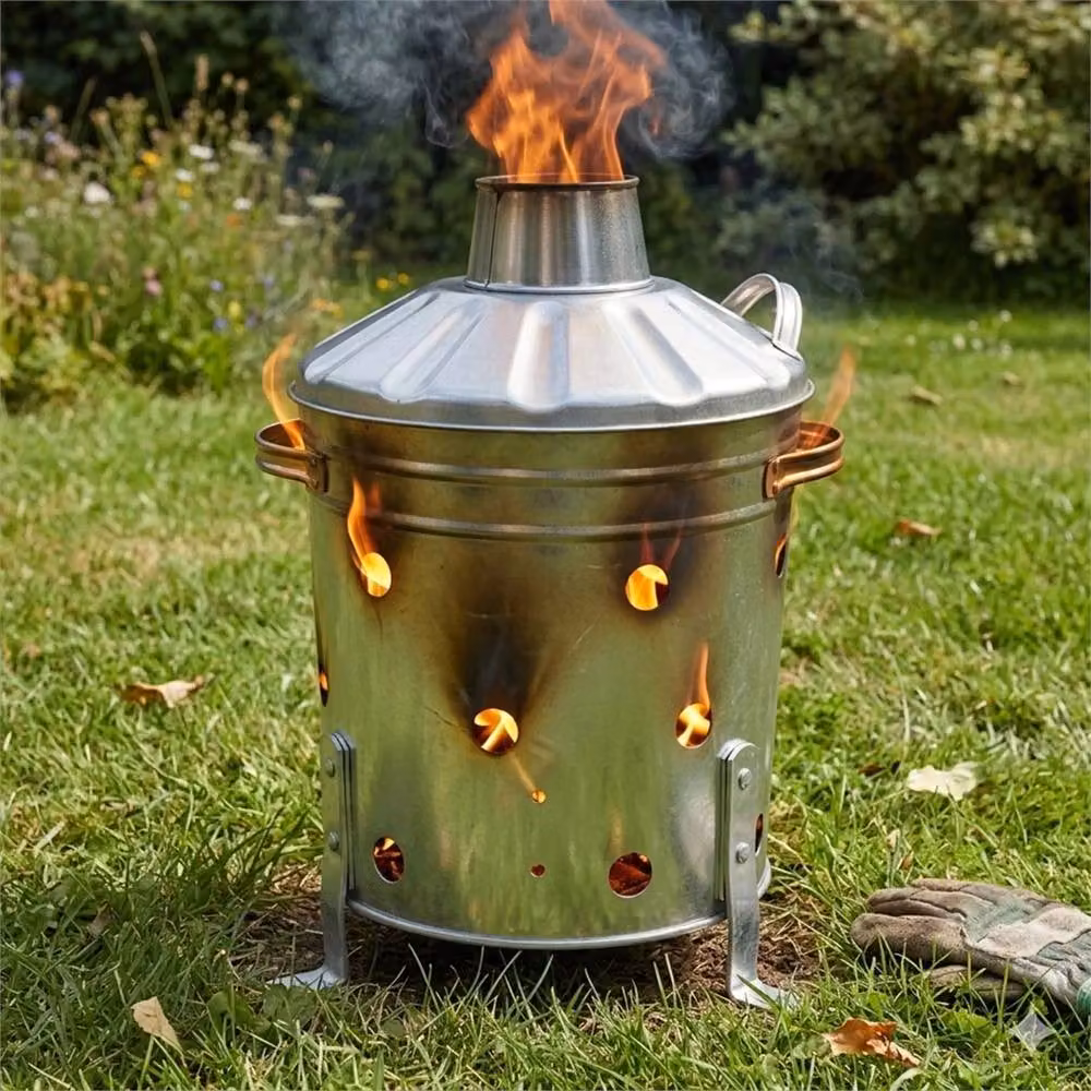 Nordara 15L Galvanised Steel Garden Incinerator Fire Bin in Silver – 3