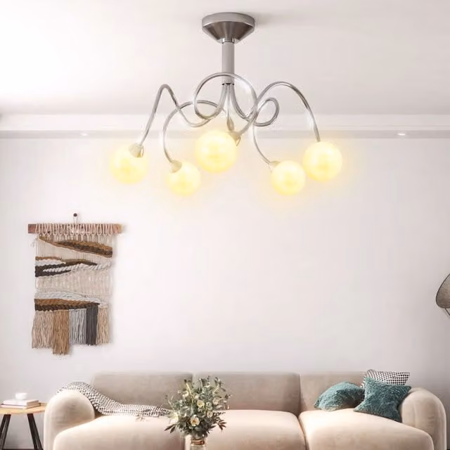 Berkfield Home Modern Ceiling Lamp with Round Transparent Glass Shades in White and Chrome for 5 G9 LED Lights