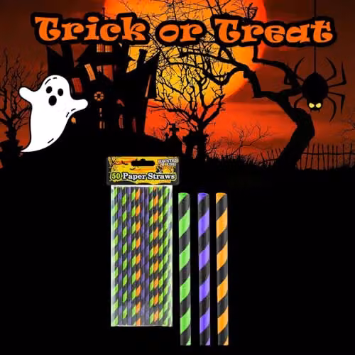 VFM e-Store Halloween Trick or Treat Paper Straws, Multicolour, Pack of 50 – 5