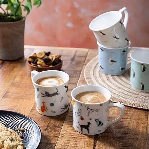 Mikasa Fine Bone China Fluted Mug, Cat, White and Multicolour, 250 ml – 2