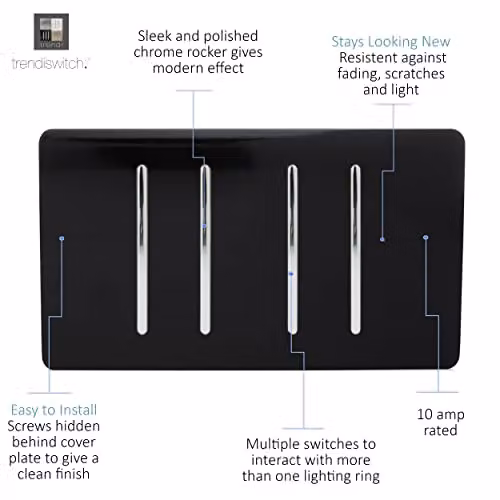 Trendi 4 Gang Flush Light Switch, 10 Amp, Piano Black – 3