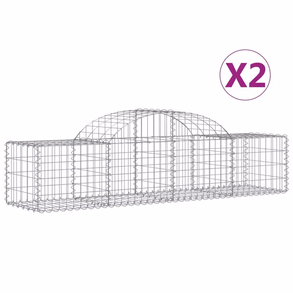 Berkfield Home Arched Gabion Baskets, 2 Piece Set, Silver Galvanised Steel, W: 200 cm, D: 50 cm, H: 40-60 cm – 2