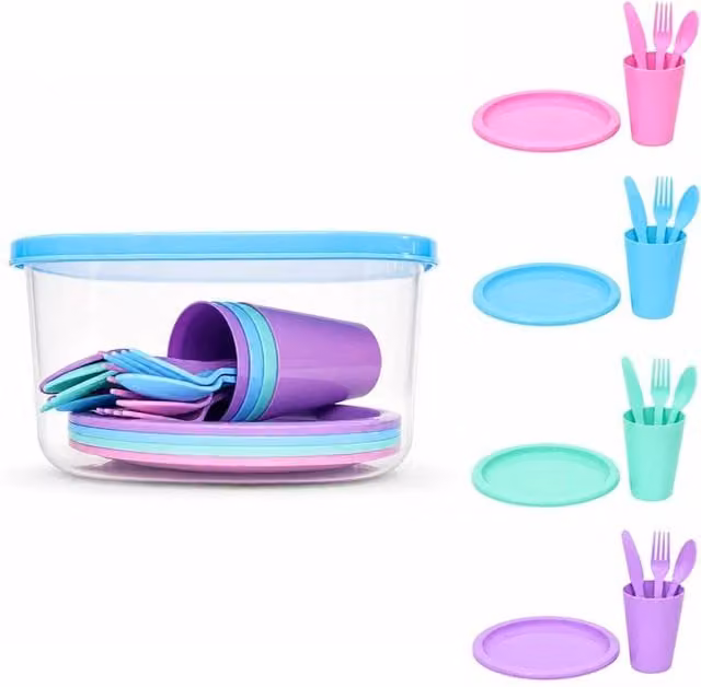 Voltico 12 Piece Reusable Multicolour Plastic Picnic Dining Set – 1