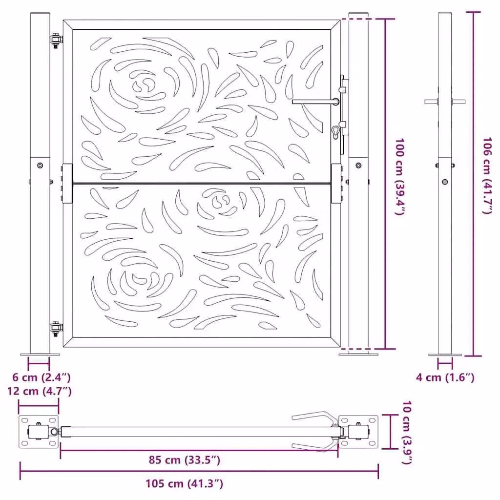 Berkfield Black Steel Garden Gate with Flame Design W: 105 cm, H: 106 cm – 7