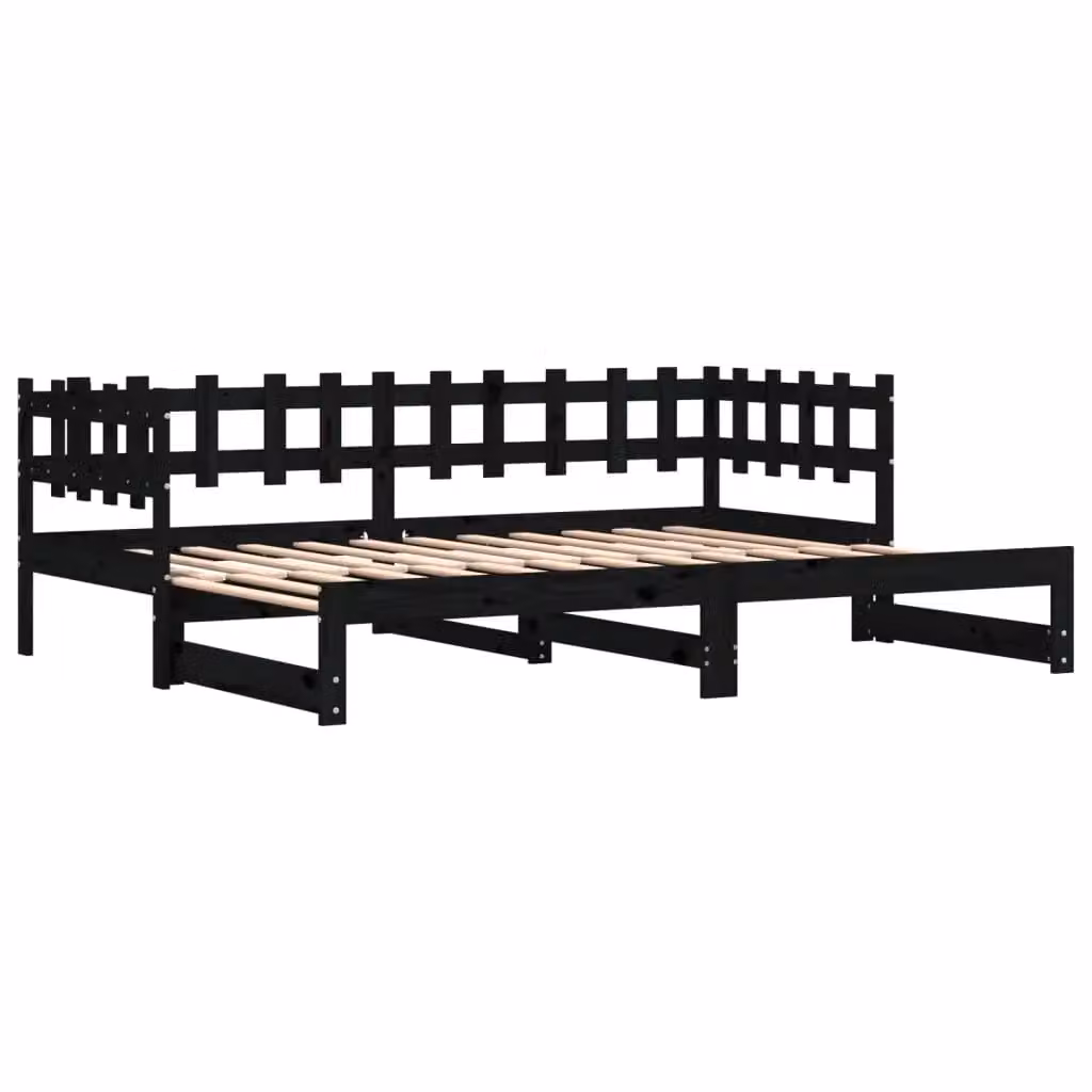 Berkfield Home Black Rustic Solid Wood Pine Pull-out Day Bed with Drawers, W/D/H: 160 x 200 x 80 cm – 2