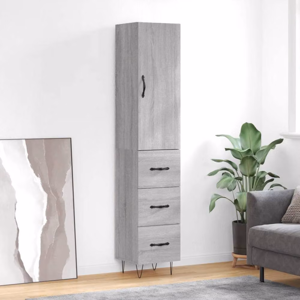 Berkfield Home Grey Sonoma Highboard with Hinged Doors and Internal Shelves, W/D/H: 34.5 x 34.0 x 180.0 cm – 2