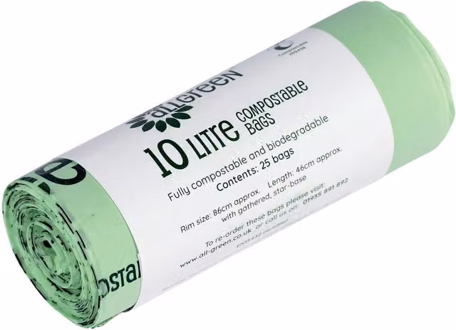 All-Green Compostable Food Waste Bin Liners, Green, 10 Litre
