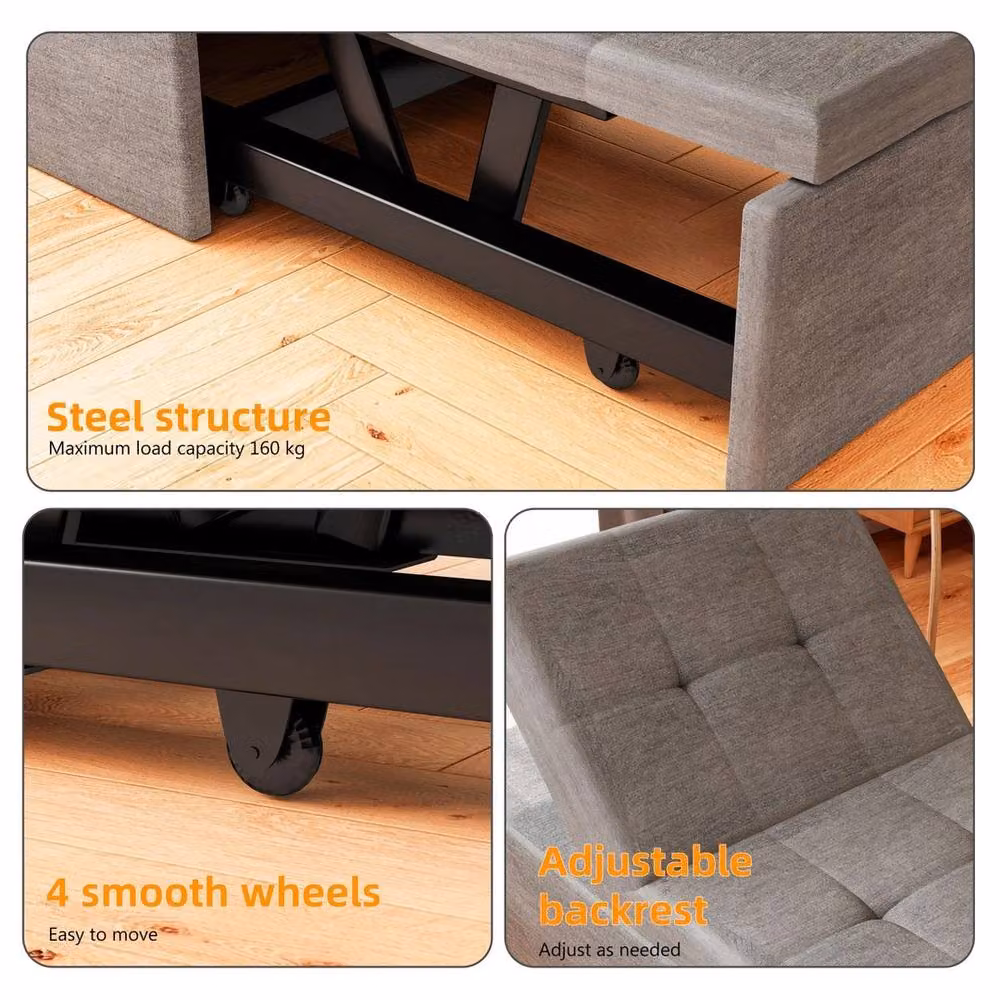 NESTLUNE 4-in-1 Multifunction Folding Sofa Bed and Convertible Sleeper Chair in Grey – 4