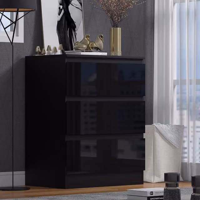 FWStyle Glossy Black Chest of Drawers