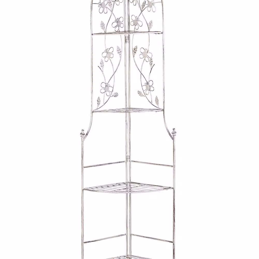 Wyld and Coco White Foldable Garden Corner Ladder Shelf in Rust Resistant Metal, H 158 x W 35 x D 29 cm – 2