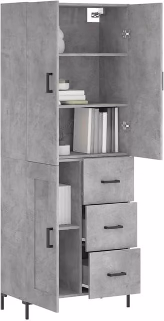 Berkfield Home Highboard in Concrete Grey, W: 69.5 cm, D: 34 cm, H: 180 cm