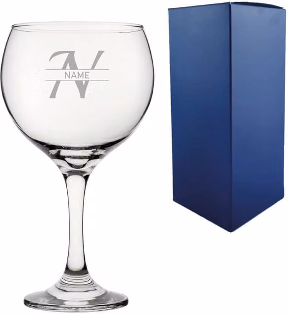 Uniqueful Personalised Engraved Cubata Gin Cocktail Glass with Initial and Name in Italic Font, Clear – 1