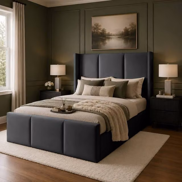 Desire Deco Grayson Luxury Upholstered Wingback Bed Frame in Anthracite Grey, 140 x 200 cm
