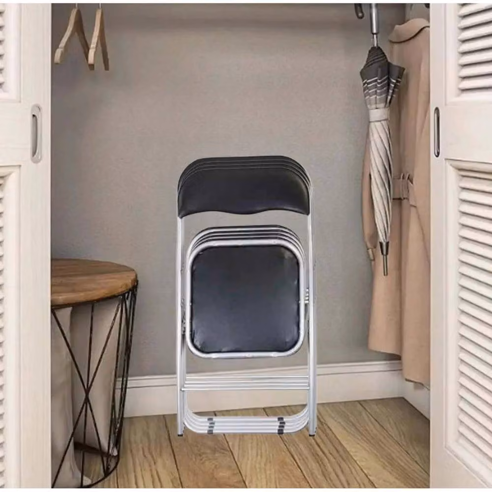 PAWNORA Modern Folding Square Chair in Black Synthetic Leather with Metal Frame – 4