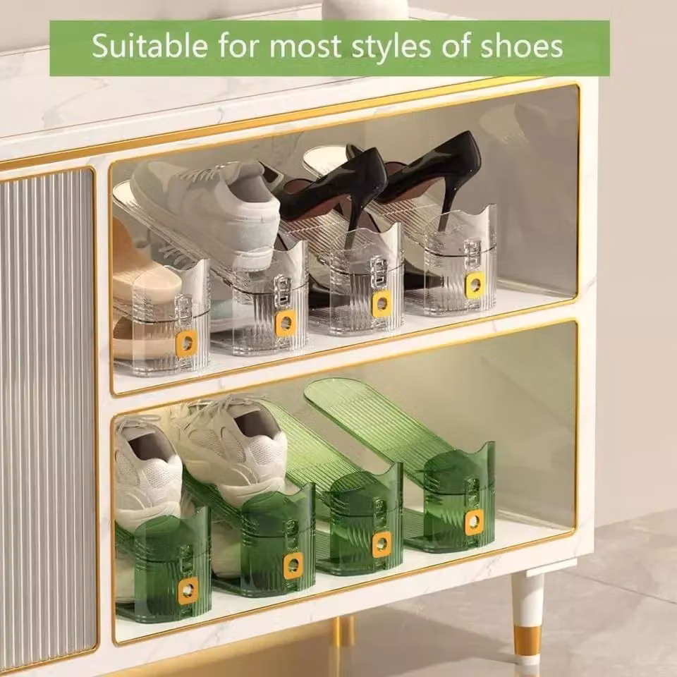 Hygrad Pack of 12 Acrylic Shoe Slot Organisers in Green, W: 25.4 cm, D: 9.5 cm, H: 7.0 cm – 4