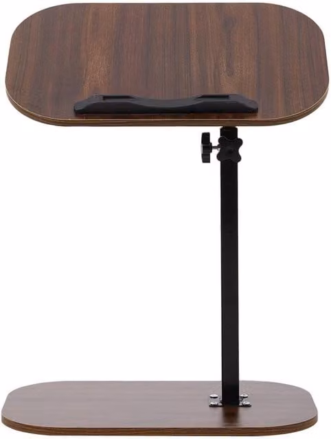 FORGEVIO Adjustable Height C Shaped Sofa Side End Table in Brown Wood