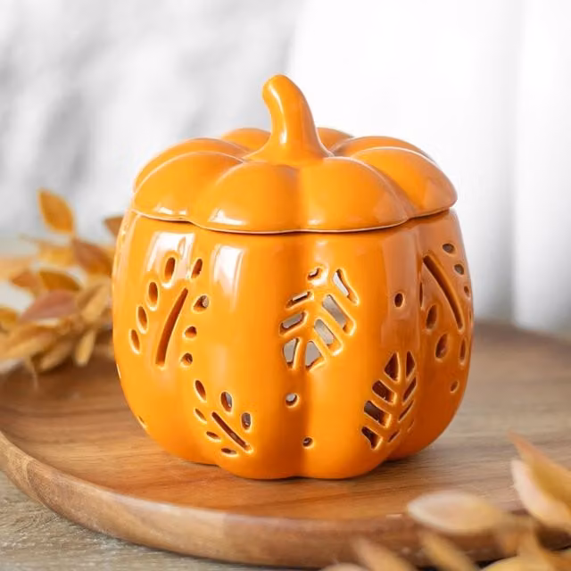 Gloriously Good Autumn Leaves Pumpkin Ceramic Wax Warmer in Orange