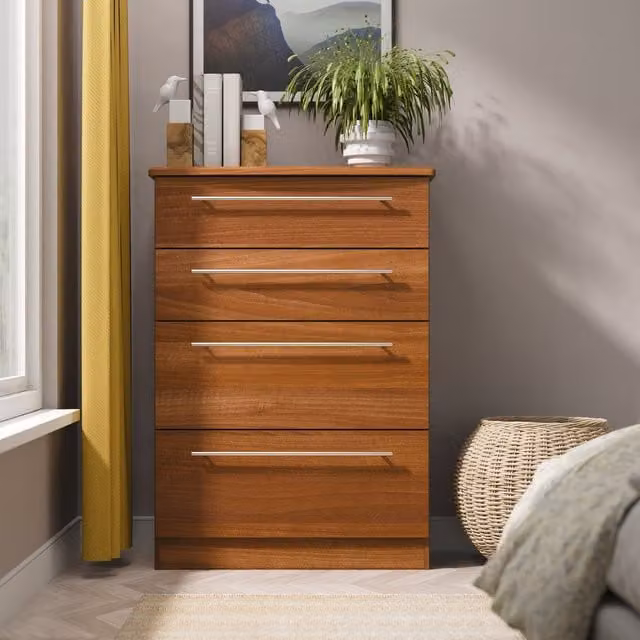 Sherwood Ready Assembled 4 Drawer Deep Chest in Noche Walnut