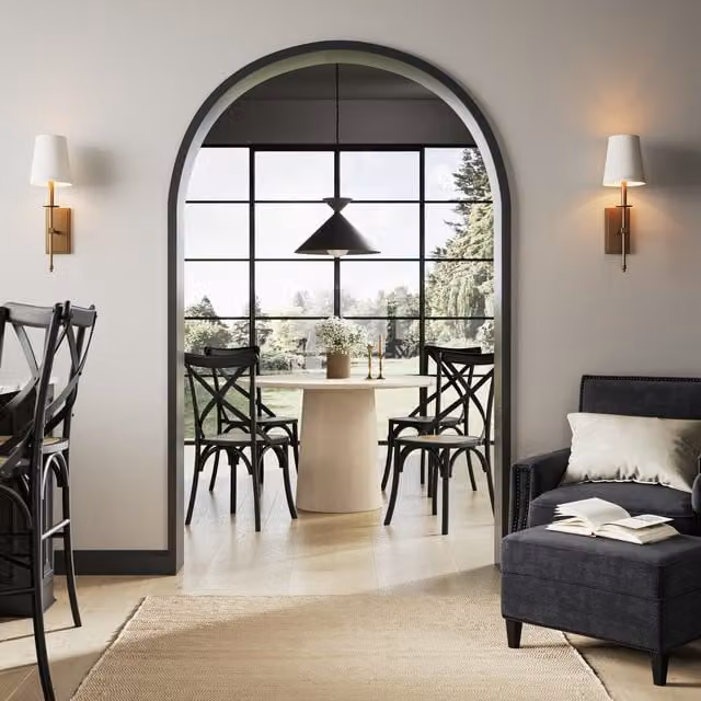 LPD Home Modern Dining Chair in Black and White with Cane and Metal Details