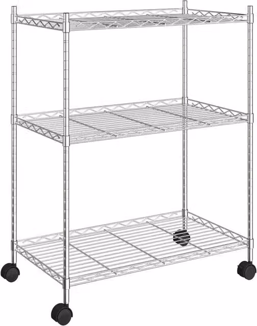 Berkfield Home 3-Tier Metal Storage Rack with Wheels in Silver, W/D/H: 60 x 35 x 81 cm
