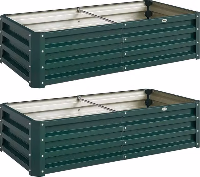 Outsunny Set of 2 Galvanised Steel Raised Garden Beds for Herbs and Vegetables, Green, W: 60 cm, D: 60 cm, H: 30.5 cm – 1
