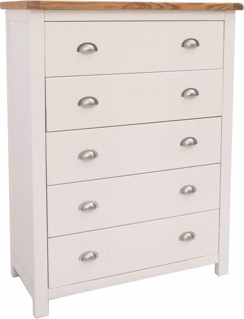 Cabinet Bits Lovere 5 Drawer Chest of Drawers in White with Chrome Cup Handles