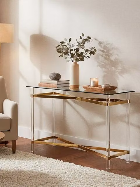 Orsina Contemporary Luxe Glass Console Table in Transparent, W/D/H: 120 x 40 x 76 cm