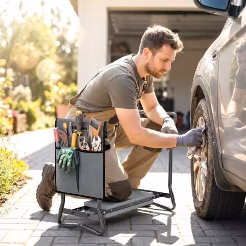 Outsunny 2 in 1 Garden Kneeler Seat with Tool Bag, Grey – 9