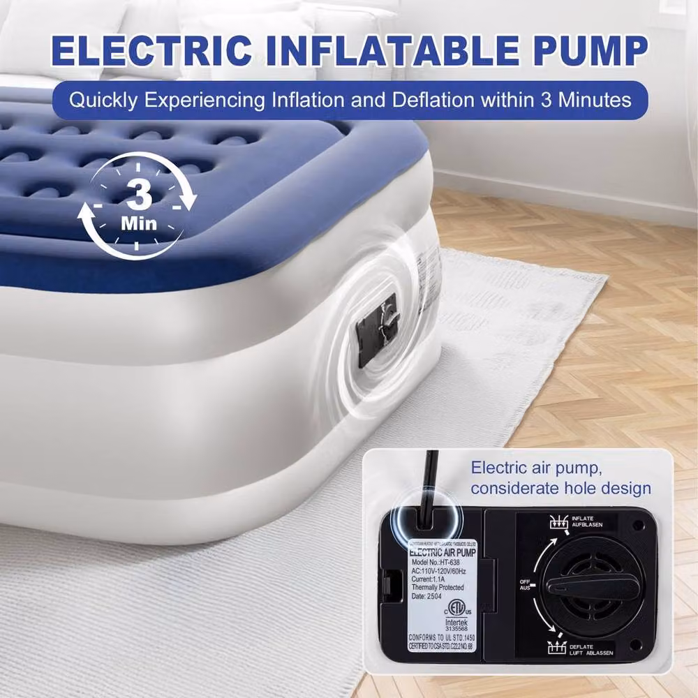 EONLION Blue Inflatable Air Bed Mattress Single W/D/H: 190 x 99 x 45 cm – 3