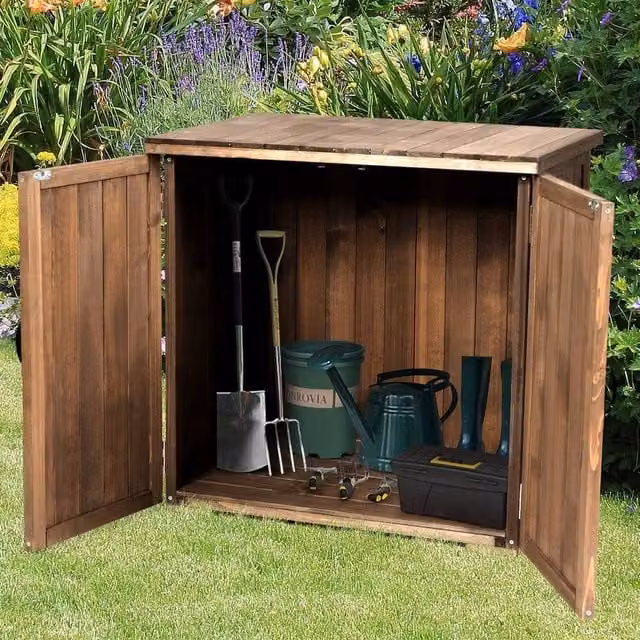SPETLEK Wooden Garden Tool Shed and Garage Storage Cabinet in Brown, W/D/H: 75 x 70 x 55 cm