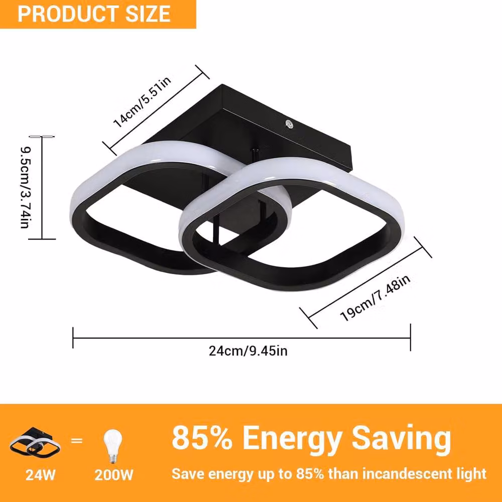 COMELY 22W Square Modern Aluminium LED Ceiling Light in Black with 4500K Natural Light – 4