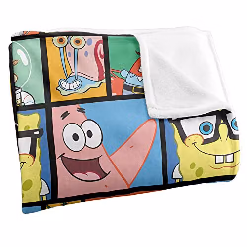 LOGOVISION Spongebob Tile Pattern Super Soft Microfibre Throw Blanket, Multicolour, W: 152 cm, D: 127 cm – 2