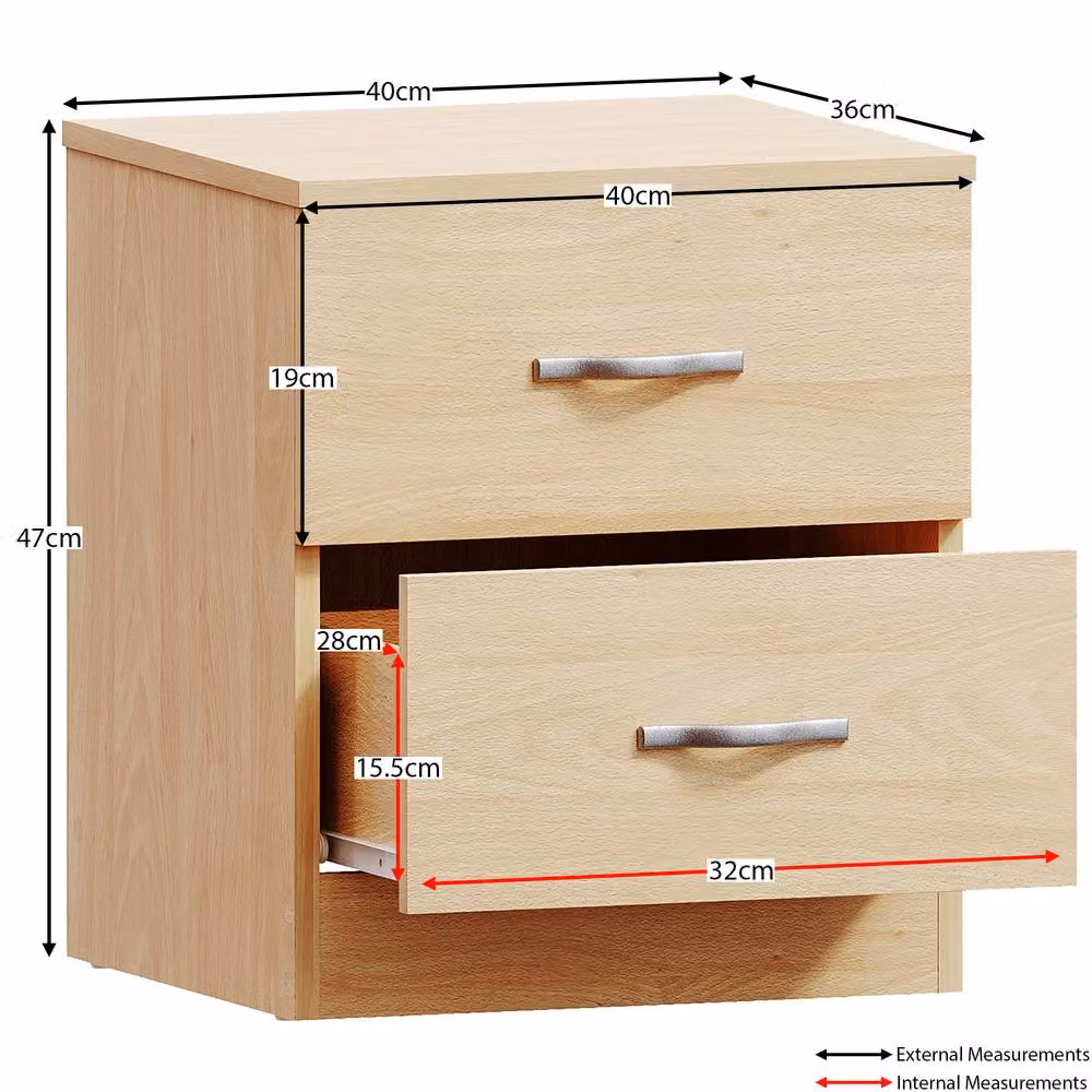 HD Designs Riano 2 Drawer Bedside Cabinet Chest of Drawers in Brown – 2