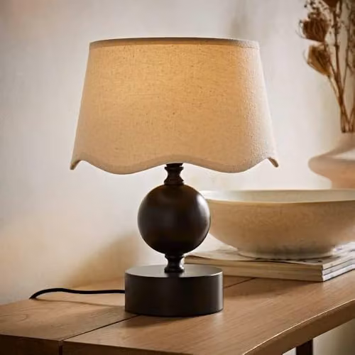 ValueLights Anthony Candlestick Table Lamp with Beige Linen Scallop Shade and Bulb