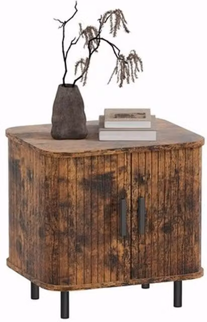 NESTLUNE Brown Scandinavian Nightstand with Sliding Doors and Metal Legs, W: 100 cm, D: 15 cm, H: 15 cm – 1