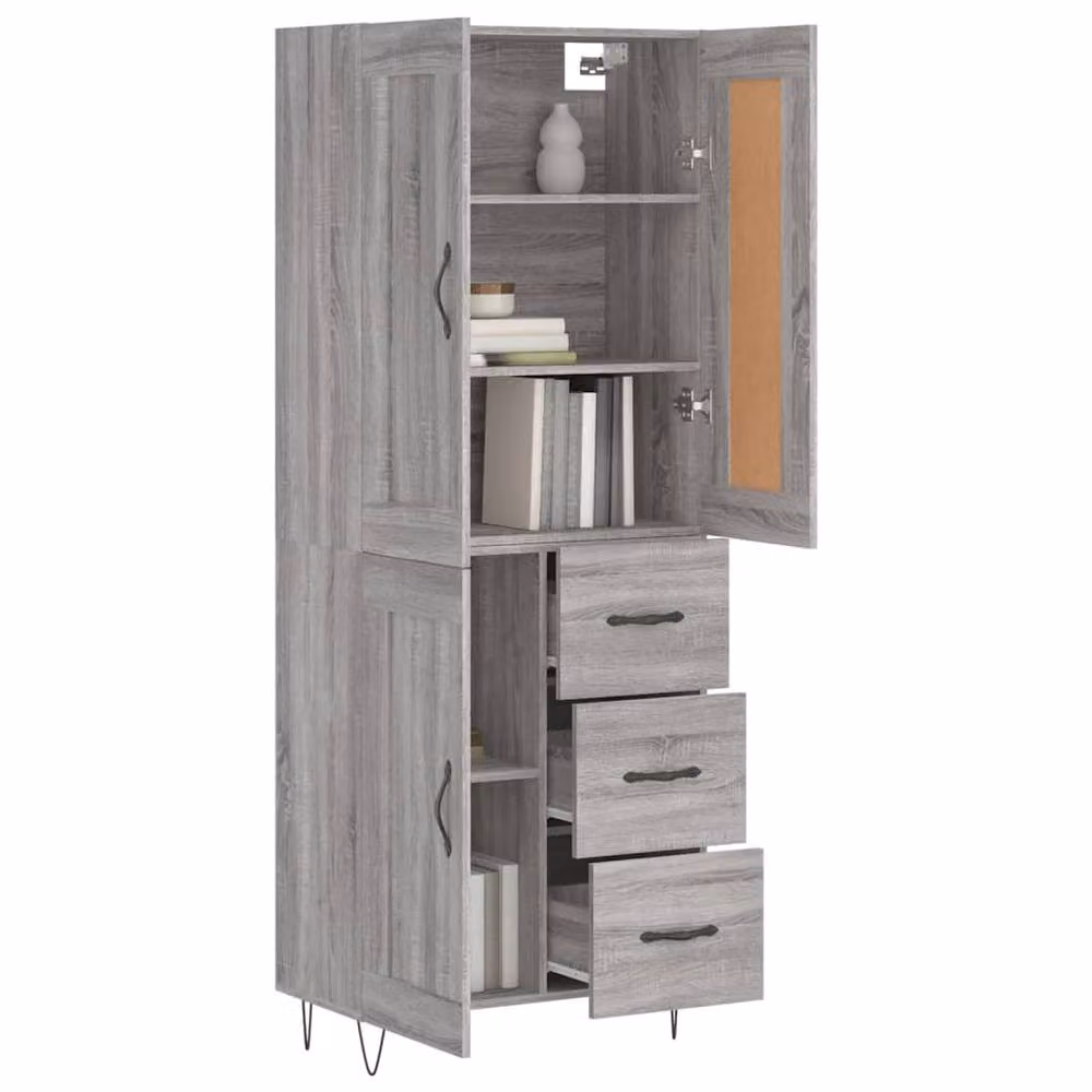 Berkfield Home Grey Sonoma Highboard in Engineered Wood, W/D/H: 69.5 x 34 x 180 cm – 2