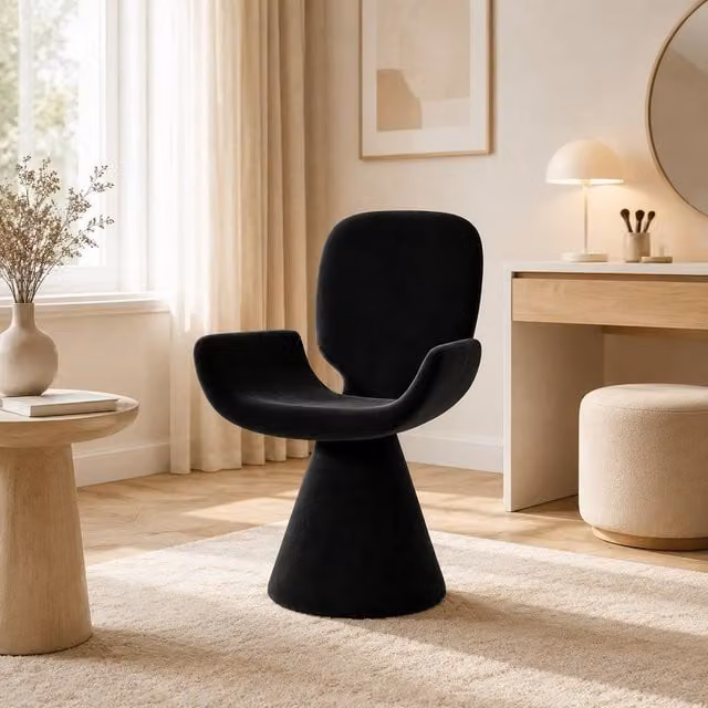 STILVORA Modern Rotatable Dressing Stool in Black Velvet