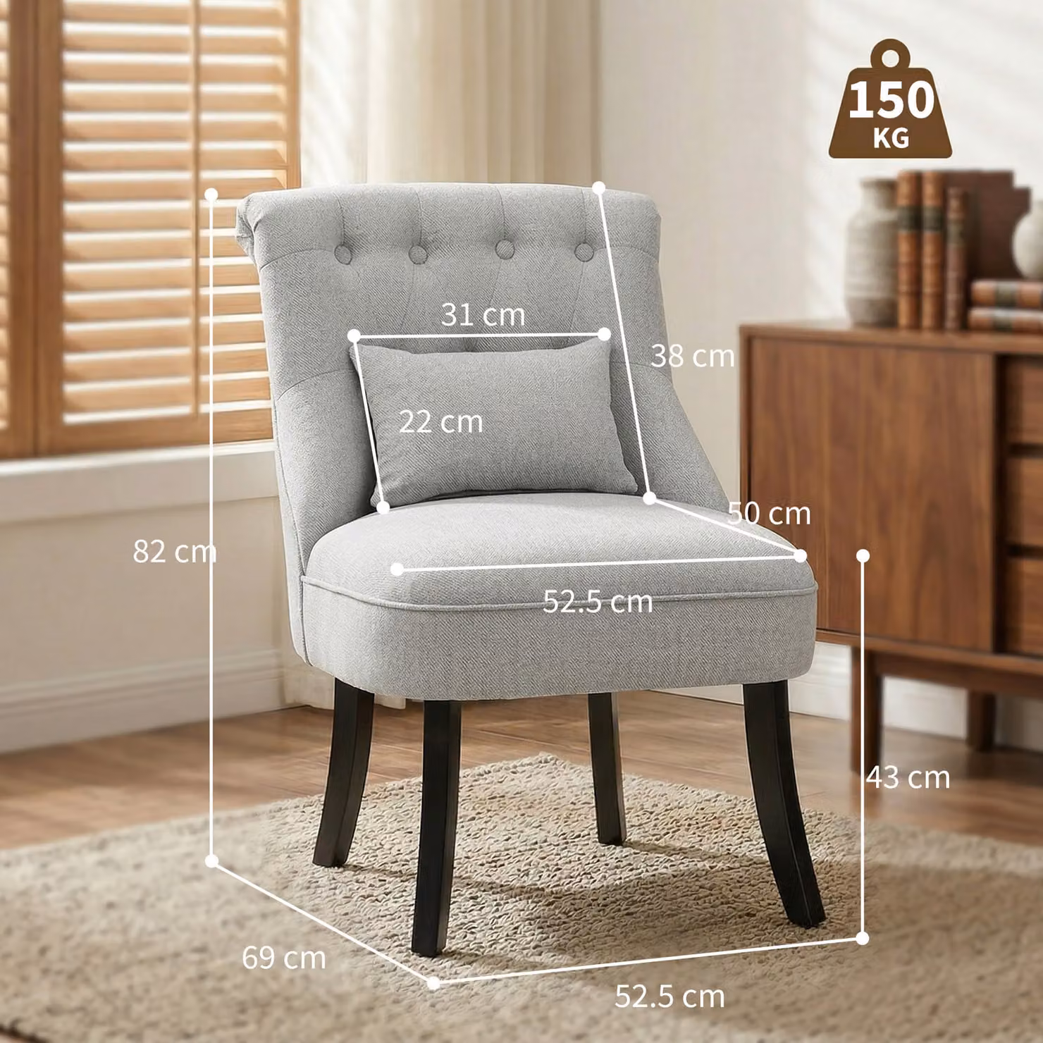HOMCOM Grey Fabric Tub Chair with Armrests and Metal Frame for Living or Dining Rooms – 3